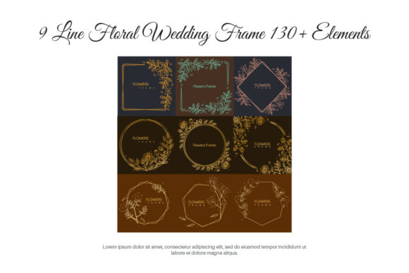 9 Line Floral Wedding Frame 130 Element