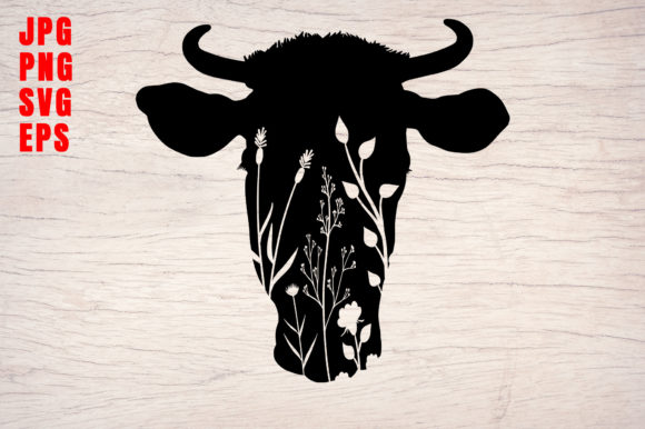 Cow Floral Head Silhouette Design