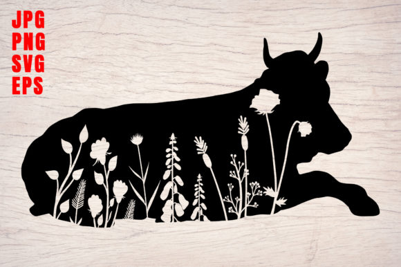 Cow Silhouette Floral Design Graphics