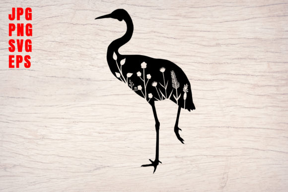 Crane Animal Floral Silhouette Design