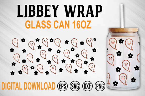 Cute Ghost Floral Can Glass Wrap 16oz
