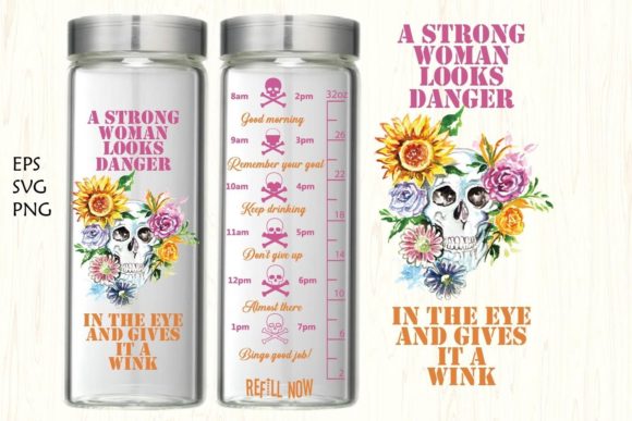 Floral Skull Water Tracker Sublimation